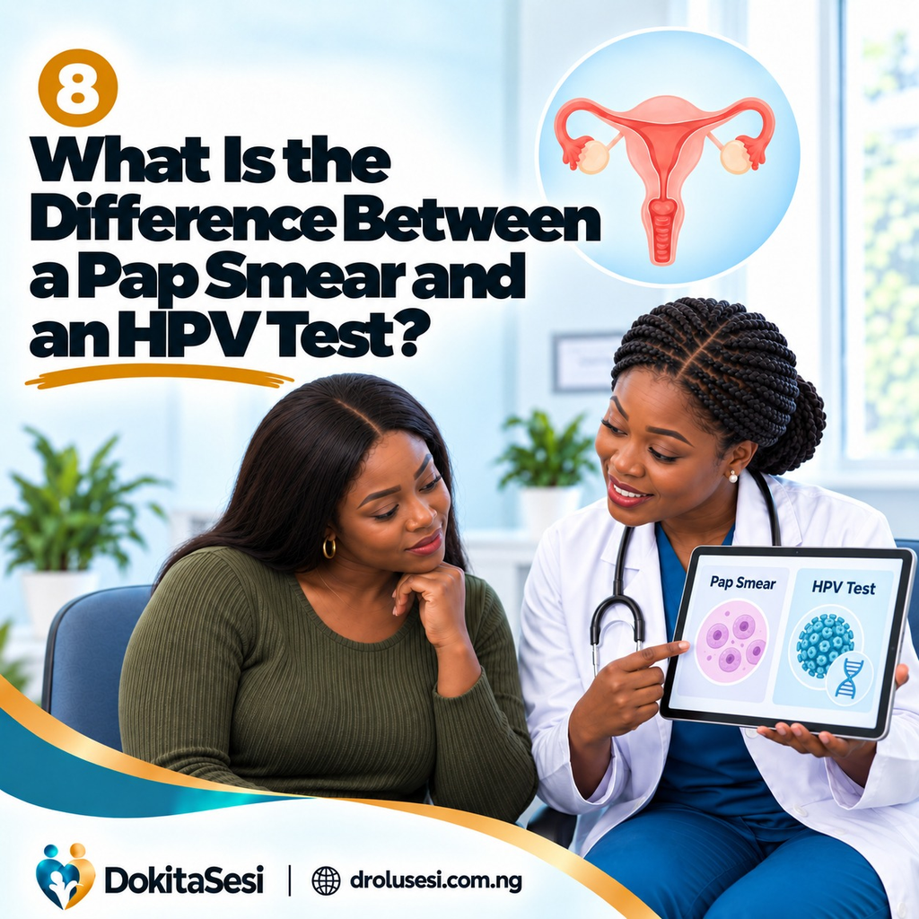 Woman discussing a Pap smear or HPV test with a healthcare professional.